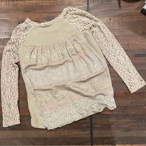 Anthropologie One September Rosanella Pleated Lace Thun Sweater Blouse